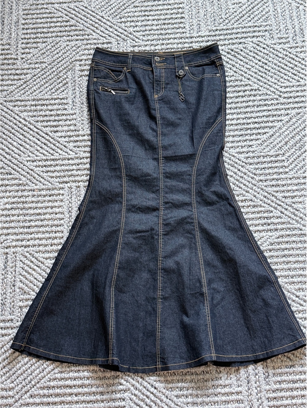 Y2K Bisou Bisou Denim Skirt Women Black Mermaid Fit Flare Euro Maxi size 8